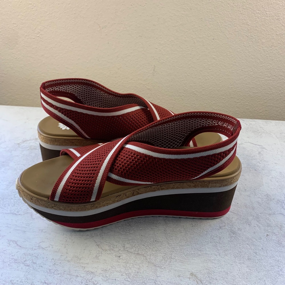 Yellow Box 9 Platform Sandals Red Knit Striped Wedge Slingback - Picture 9 of 11